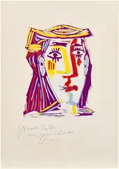 Pablo Picasso, Portrait de Jacqueline au chapeau de paille multicolore (Portrait of Jacqueline in a Multicoloured Straw Hat) (Bl. 1074, Ba. 1283), 1962, Linocut in colours, on Arches paper, with full margins