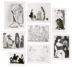 Pablo Picasso, La Célestine (C. Bks. 149), 1971, The complete set of 66 etching and aquatints, on Richard de Bas laid paper watermarked La Célestine , with full margins, with text by Fernando de Rojas, title page and colophon, all bound in the original grey parchment-covered boards with printed title on the spine and contained in the original slipcase