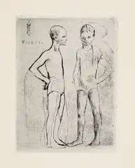 Pablo Picasso, Les deux saltimbanques (The Two Acrobats), plate 5 from La suite des saltimbanques (The Acrobats Suite) (Bl. 5, Ba. 6), 1905, Drypoint, on Van Gelder paper, with full margins