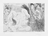 Pablo Picasso, Raphaël et la Fornarina IV: avec le pape tirant le rideau (Raphael and the Fornarina IV: with the Pope Pulling Back the Curtain), plate 299 from Série 347 (Bl. 1779, Ba. 1796), 1968, Etching, on BFK Rives paper, with full margins
