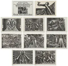 Ernst Barlach, An die Freude (Ode to Joy) (S. 271-279), 1927, The complete set of ten woodcuts (including the title page), on JW Zanders paper, with full margins, with text by Friedrich Schiller, title page and colophon, all bound in the original grey vellum-covered boards with gold printed image on the cover