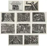 Ernst Barlach, An die Freude (Ode to Joy) (S. 271-279), 1927, The complete set of ten woodcuts (including the title page), on JW Zanders paper, with full margins, with text by Friedrich Schiller, title page and colophon, all bound in the original grey vellum-covered boards with gold printed image on the cover