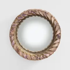 Line Vautrin, 'Tambourin' mirror, circa 1960, Talosel , iridescent coloured glass, convex mirrored glass