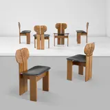 Afra & Tobia Scarpa, Set of six 'Africa' chairs, from the 'Artona' series, circa 1975, Walnut, walnut-veneered wood, leather, brass
