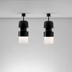 Eric Schmitt, Pair of 'Fingi' ceiling lights, designed 2000, produced circa 2022, Patinated bronze, glass, painted metal