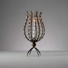 André Dubreuil, 'Perles' candleholder, circa 1988, Patinated iron, brass, glass