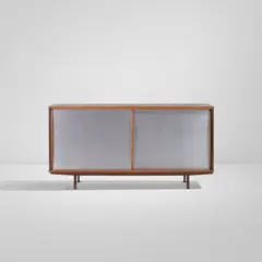 Jean Prouvé, Cabinet, model no. 150, circa 1955, Aluminum, oak-veneered wood, oak, painted steel