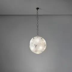Paolo Venini, Ceiling light, circa 1953, Canne di zanfirico lattimo glass, painted brass, brass