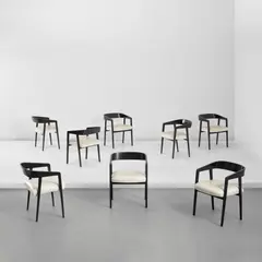 Joaquim Tenreiro, Set of eight 'U' chairs, circa 1960, Painted wood, vinyl