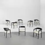 Joaquim Tenreiro, Set of eight 'U' chairs, circa 1960, Painted wood, vinyl