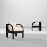 Pair of armchairs, from Palazzo Gualino, Turin by Gino Levi Montalcini and Giuseppe Pagano, circa 1929, Painted buxus, fabric, sold Apr 2026