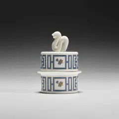 Lidded cigarette box by Gio Ponti, 1927, Painted and gilded porcelain, sold Apr 2026