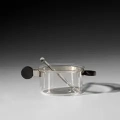 Rare tea glass with stirrer by Josef Albers, circa 1925, Glass, chrome-plated steel, ebony, offered Apr 2026