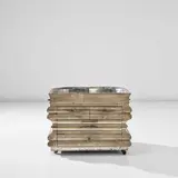 Bruno Paul, Rare dressing table, circa 1928, Silvered wood, agba, brass, glass, castors