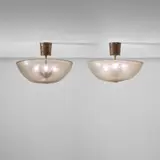 Carlo Scarpa, Pair of rare ceiling lights, circa 1935, Corroso coloured glass, brass
