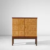 Otto Schulz, Cabinet, circa 1939, Burr ash-veneered wood with stained birch inlays, stained birch, stained birch-veneered wood, brass