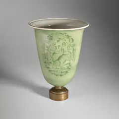 Émile-Jacques Ruhlmann, Large vase, model no. 2, circa 1926, Glazed porcelain, bronze