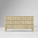 Maurice Jallot, Rare chest of drawers, circa 1945, Galuchat -covered wood, painted wood, gilded wood, brass