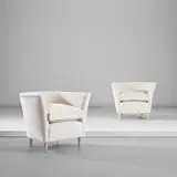 Paolo Buffa, Pair of armchairs, circa 1945, Painted wood, fabric
