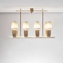 Paolo Buffa, Chandelier, circa 1945, Painted wood, painted brass, brass, fabric shades