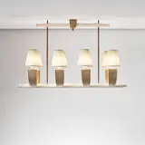 Paolo Buffa, Chandelier, circa 1945, Painted wood, painted brass, brass, fabric shades