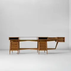 Mario Gottardi, Rare executive desk, 1947, Walnut-veneered wood, walnut, glass, brass, felt