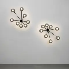 Gino Sarfatti, Pair of wall or ceiling lights, model no. 178 A, circa 1950, Painted brass, painted aluminium, glass