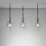 Seguso, Set of three large ceiling lights, 1950s, Glass, iridescent coloured glass, brass