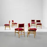 Gio Ponti, Set of six chairs, model no. 676, 1954-1961, Beech, fabric, brass