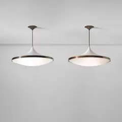 Max Ingrand, Pair of ceiling lights, model no. 2064, circa 1960, Glass, painted aluminium, brass