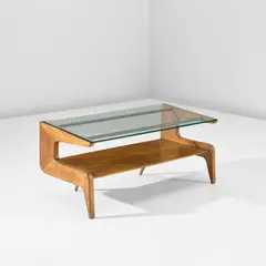 Gio Ponti, Coffee table, circa 1950, Walnut-veneered wood, walnut, glass, brass