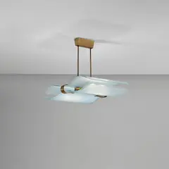 Max Ingrand, Rare ceiling light, circa 1958, Partially acid-etched glass, brass