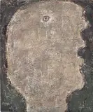 Jean Dubuffet, Tête de héros, oil and sand on Masonite
