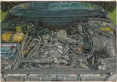 Jennifer J Lee, Car Engine, 2021, oil on jute