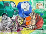 David Salle, This is the Fun, 2014-2015, oil, acrylic and archival digital print on linen collage on linen