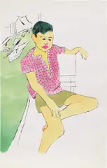 Male Seated on Ledge by Andy Warhol, 1956, ink and dye on paper, sold Mar 2025