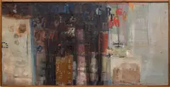 Robyn Denny, Untitled, 1956-1957, oil and canvas collage on canvas laid on board, in artist's frame