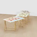 Mona Hatoum, 3-D Cities, 2008, maps printed on paper, laid down on wood, in 3 parts, on 6 artist's wooden trestles