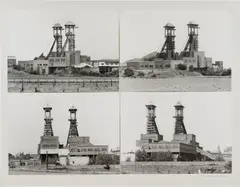 Puits Monceau Fontaine No. 14, Charleroi, Belgien by Bernd and Hilla Becher, 1972, gelatin silver print, in 4 parts, mounted to card, offered Mar 2025