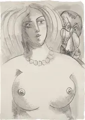 Untitled by George Condo, 2011, charcoal and charcoal wash on paper, sold Mar 2025
