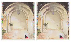 Matthias Weischer, Two works: Untitled, 2018, oil and graphite on linen
