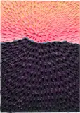Jennifer Guidi, Light on the Mountain (Painted Green Sand #7A, Light Pink-Pink-Orange-Yellow Sky, Dark Purple-Blue Mountain, Green Ground), 2020, sand, acrylic and oil on linen