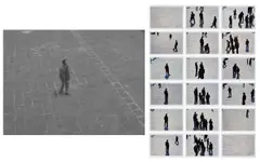 Francis Alÿs, Looking Up (Plaza de Santo Domingo, Mexico D.F., Agosto 18, 2001), 2001-2004, single screen video projection, master betacam, DVD and 18 retouched colour photographs