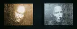 Bill Viola, Unspoken (Silver and Gold), 2001, black-and-white video projection on gold and silver leaf panels, diptych