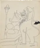 Andy Warhol, Bangkok, Thailand, 1956, ballpoint ink and construction paper collage on manila paper