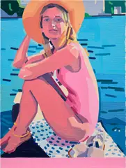 Young Woman Pink Swimsuit by Guy Yanai, 2023, oil on canvas, sold Apr 2025