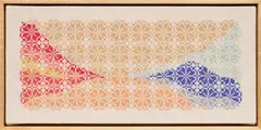 Jordan Nassar, Sometimes the Sea Catches Fire, 2018, hand-embroidered cotton on cotton, in artist's frame
