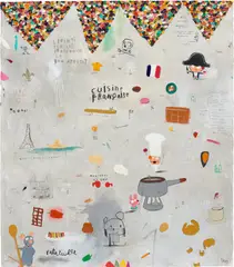 Edgar Plans, Cuisine Française, 2019, acrylic, gouache, graphite and oilstick on paper
