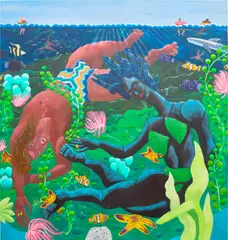 Heidi Ukkonen, Underwater Love, 2022, egg tempera, acrylic and airbrush on linen