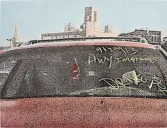Red Car, Brooklyn by Nate Lowman, 2016, oil and alkyd on linen, sold Apr 2025
